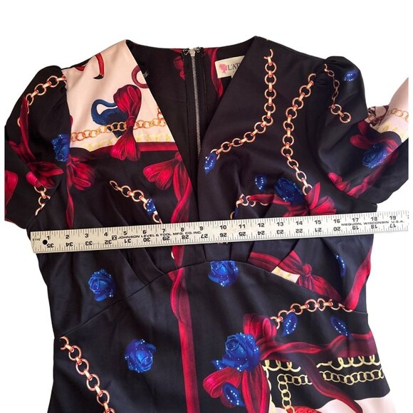 L'ATISTE By Amy Womens Baroque Floral Chain Print Long Sleeve Dress L - Picture 7 of 9